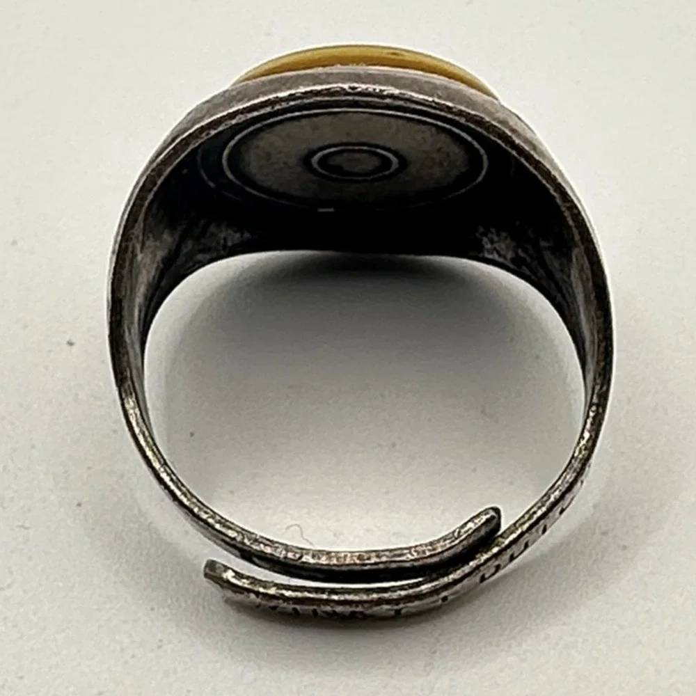 Winky + Dutch Blonde Pin Up Girl Cameo Ring Silver Tone Adjustable Size 7